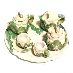 Young's Inc 1995 Cauliflower Teaset 10pc‎ Mini Novelty Resin Collectible NIB VTG
